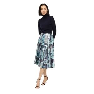 J. Crew Pleated Floral Metallic Midi Skirt Blue Gold Size 6